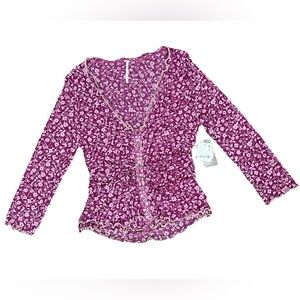 Free People NWT Floral Mesh Button-Front Lettuce Edge Hem Blouse